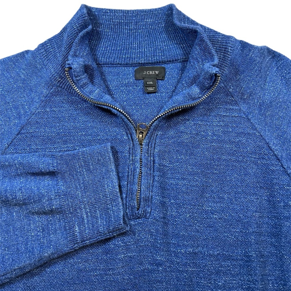 J. Crew Men's Quarter Zip Sweater-100% Cotton-Blue-XXL